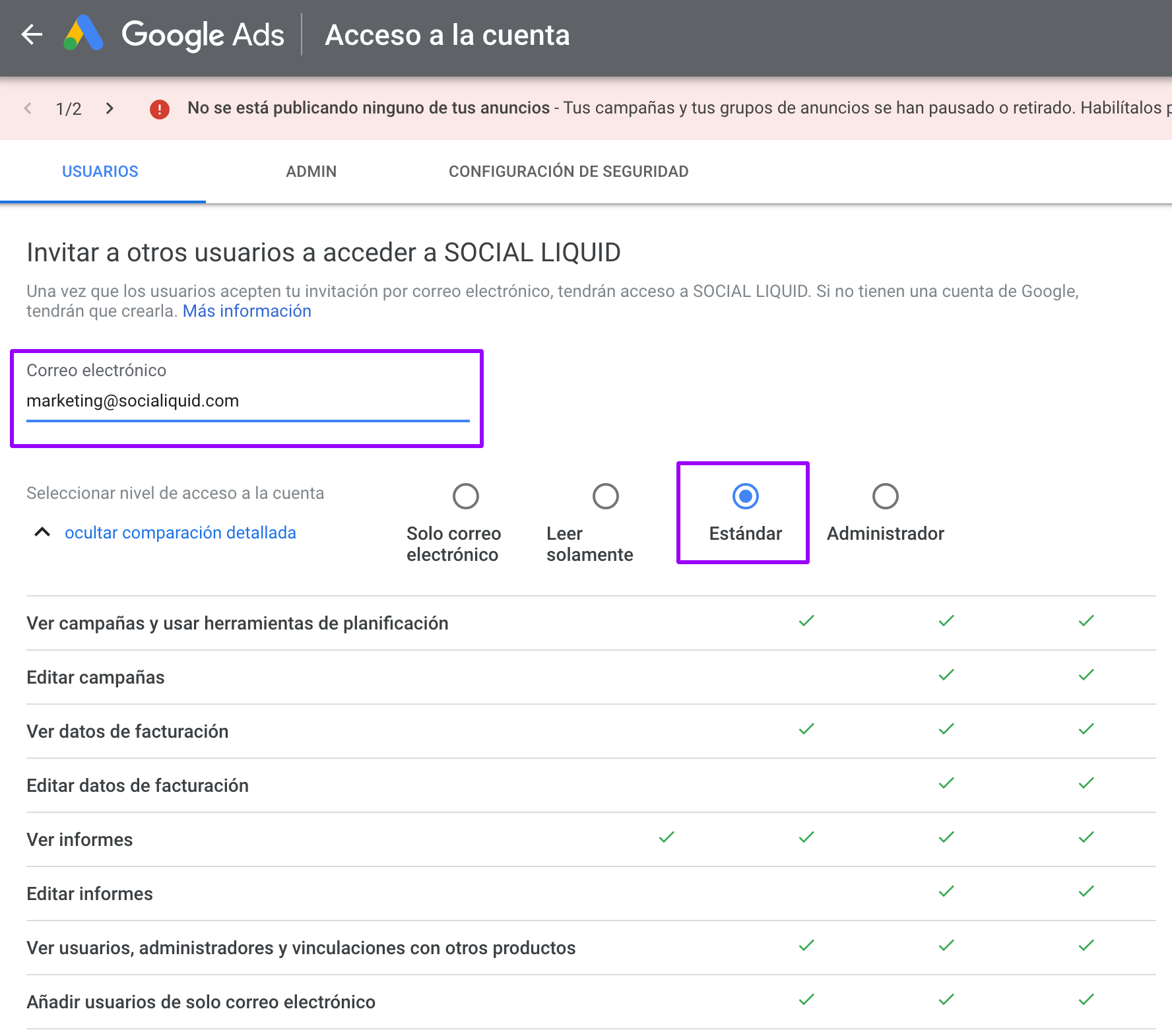 Google Ads: cómo dar acceso con tu cuenta a otros